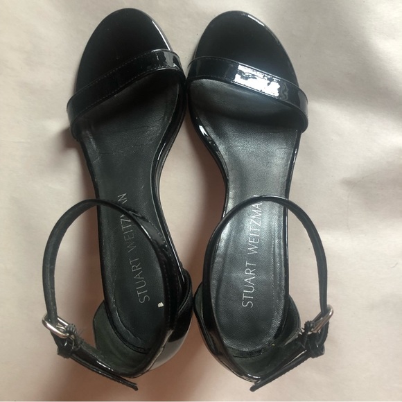 ❤️Stuart Weitzman Black Sandals Heels Patent Leather size 5 M - Picture 2 of 10